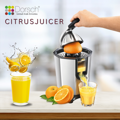 Dorsch Citrus Juicer - 160W Electric Juicing Machine with Stainless Steel Reamer, Auto-Reversing Function, Pulp Control - 0.85 Liter Tank - 2 Years Warranty
