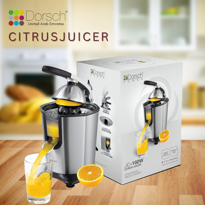 Dorsch Citrus Juicer - 160W Electric Juicing Machine with Stainless Steel Reamer, Auto-Reversing Function, Pulp Control - 0.85 Liter Tank - 2 Years Warranty
