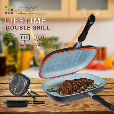 Dorschhome Double Grill Pan - Versatile Reversible Design for Perfect Grilling, Non-Stick Coating, TUV Certified, LFGB Tested - Optimal Heat Distribution - 2 years Warranty (36 CM)
