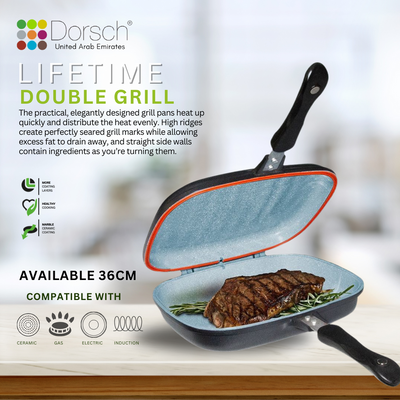 Dorschhome Double Grill Pan - Versatile Reversible Design for Perfect Grilling, Non-Stick Coating, TUV Certified, LFGB Tested - Optimal Heat Distribution - 2 years Warranty (36 CM)
