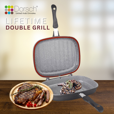 Dorschhome Double Grill Pan - Versatile Reversible Design for Perfect Grilling, Non-Stick Coating, TUV Certified, LFGB Tested - Optimal Heat Distribution - 2 years Warranty (36 CM)
