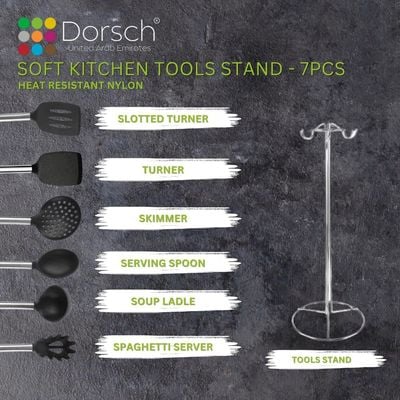 Dorsch 7-Piece Utensil Set - Stylish and Functional Soft Utensils with High End Durable Stainless Steel Handles, Dishwasher safe, 304 stainless steel, 2 Years Warranty
