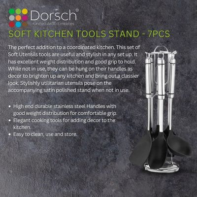 Dorsch 7-Piece Utensil Set - Stylish and Functional Soft Utensils with High End Durable Stainless Steel Handles, Dishwasher safe, 304 stainless steel, 2 Years Warranty
