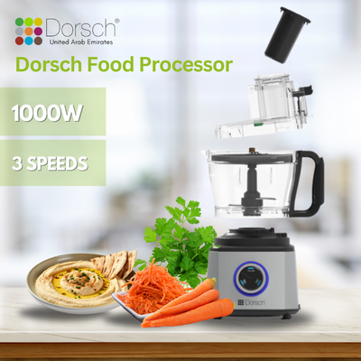 Dorsch Food Processor Fp-78-1100W Power, Citrus Juicer, Pulp Filter, 1.8L Blender Jug, Versatile Blades, Precision Control, Large Capacity, Sleek Design- 24 Months Warranty
