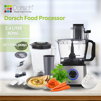 Dorsch Food Processor Fp-78-1100W Power, Citrus Juicer, Pulp Filter, 1.8L Blender Jug, Versatile Blades, Precision Control, Large Capacity, Sleek Design- 24 Months Warranty
