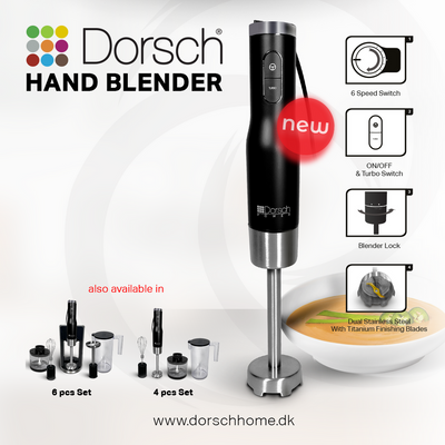 Dorsch Hand Blender HB600S | 800W Motor, 6 Speed Control | Dual-Blade System | Stainless Steel Shaft | Ergonomic Design | 2 Years Warranty (Blender Only)
