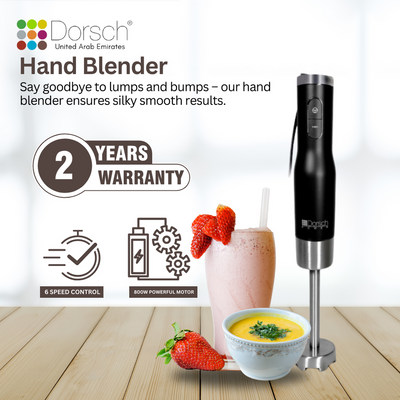 Dorsch Hand Blender HB600S | 800W Motor, 6 Speed Control | Dual-Blade System | Stainless Steel Shaft | Ergonomic Design | 2 Years Warranty (Blender Only)
