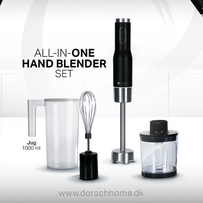 Dorsch Hand Blender HB600S | 800W Motor, 6 Speed Control | 1 Ltr Jug | Dual-Blade System | Stainless Steel Shaft | Includes Masher, Egg Whisk, Chopper, Beaker | 2 Years Warranty (Full Set)
