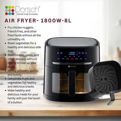 Dorsch Windowed Air Fryer AF600: Programs, Large 8L Capacity | Healthier Frying, Quick Cooking | Energy Efficient | Easy-to-Use Digital Control Panel | 2 Years Warranty
