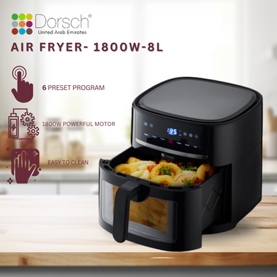 Dorsch Windowed Air Fryer AF600: Programs, Large 8L Capacity | Healthier Frying, Quick Cooking | Energy Efficient | Easy-to-Use Digital Control Panel | 2 Years Warranty
