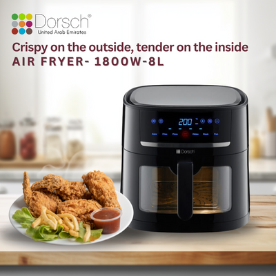 Dorsch Windowed Air Fryer AF600: Programs, Large 8L Capacity | Healthier Frying, Quick Cooking | Energy Efficient | Easy-to-Use Digital Control Panel | 2 Years Warranty
