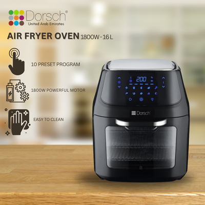 Dorsch Oven Air Fryer AF-100: 10 Built-In Programs,1800W, Spacious 16L Capacity, No Pre-heating Necessary, Effortless Cleaning Design, 2 Years Warranty
