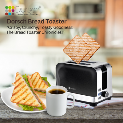 Dorsch TS-90 Bread Toaster - Defrost Function, 2-Slice Capacity, Crumb Collector Tray - Dual Slots, Controlled Toasting, 780-930W Power - Black & Silver, 2-Year Guarantee
