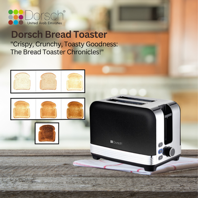 Dorsch TS-90 Bread Toaster - Defrost Function, 2-Slice Capacity, Crumb Collector Tray - Dual Slots, Controlled Toasting, 780-930W Power - Black & Silver, 2-Year Guarantee
