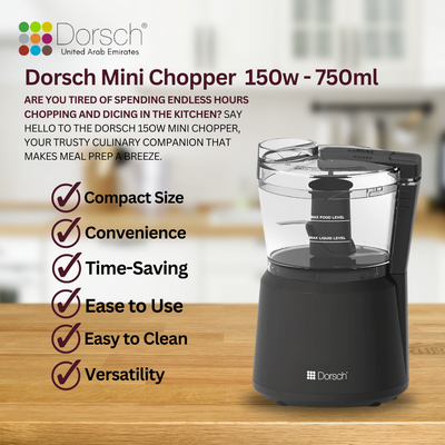 Dorsch Mini Chopper MCP-94 | 2 Speeds Controls, 750ml Bowl | 150W Power | Stainless Steel Blades | Versatile Kitchen Appliance with 2-Year Warranty
