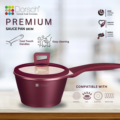 Dorschhome Premium 18cm Sauce Pan - Non-Stick "PROGLIDER" Ceramic Coating - Durable, Scratch Resistant - TUV Certified- Optimal Heat Distribution - Induction Ready for Hassle-Free Cooking
