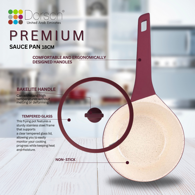 Dorschhome Premium 18cm Sauce Pan - Non-Stick "PROGLIDER" Ceramic Coating - Durable, Scratch Resistant - TUV Certified- Optimal Heat Distribution - Induction Ready for Hassle-Free Cooking
