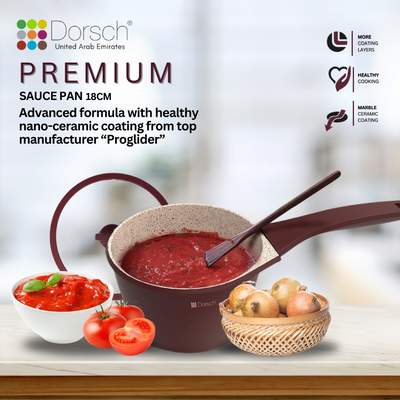 Dorschhome Premium 18cm Sauce Pan - Non-Stick "PROGLIDER" Ceramic Coating - Durable, Scratch Resistant - TUV Certified- Optimal Heat Distribution - Induction Ready for Hassle-Free Cooking
