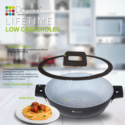 Dorschhome Low Casserole - Premium Cookware with Non-Stick "PROGLIDER" Ceramic Coating - Durable, Scratch-Resistant, TUV Certified - LFGB Tested- Induction Ready - 2 Years warranty (28 CM)
