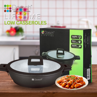 Dorschhome Low Casserole - Premium Cookware with Non-Stick "PROGLIDER" Ceramic Coating - Durable, Scratch-Resistant, TUV Certified - LFGB Tested- Induction Ready - 2 Years warranty (28 CM)
