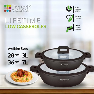 Dorschhome Low Casserole - Premium Cookware with Non-Stick "PROGLIDER" Ceramic Coating - Durable, Scratch-Resistant, TUV Certified - LFGB Tested- Induction Ready - 2 Years warranty (36 CM)
