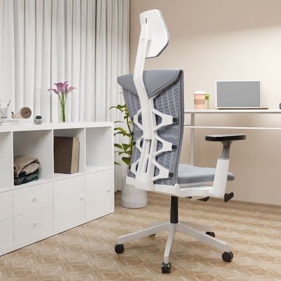 Mahmayi MF-1229P High Back Mesh Executive Office Chair with Height Adjustable Ergonomic Design, Comfortable Seating, Adjustable Headrest and Armrest Ideal for Home and Office - Grey