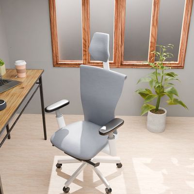 Mahmayi MF-1229P High Back Mesh Executive Office Chair with Height Adjustable Ergonomic Design, Comfortable Seating, Adjustable Headrest and Armrest Ideal for Home and Office - Grey