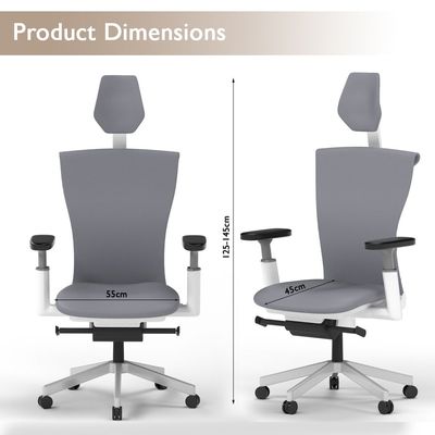 Mahmayi MF-1229P High Back Mesh Executive Office Chair with Height Adjustable Ergonomic Design, Comfortable Seating, Adjustable Headrest and Armrest Ideal for Home and Office - Grey