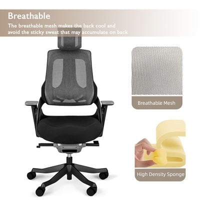 Mahmayi Robotto 609 High-Back Modern Ergonomic Mesh Chair with Adjustable Hight, Caster Wheels, and Lumbar Support Ideal for Home and Office - Black