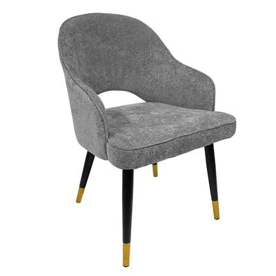 Maple Home Dining Chair Fabric Rounded Armrests Curved Open Backrest Black Metal Legs Comfortable Wide Seat Lounge Living Office Saloon Furniture