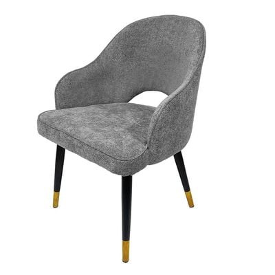 Maple Home Dining Chair Fabric Rounded Armrests Curved Open Backrest Black Metal Legs Comfortable Wide Seat Lounge Living Office Saloon Furniture