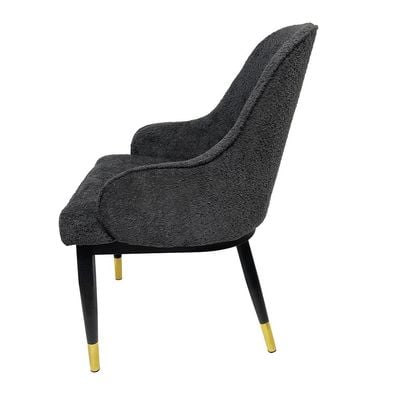 Maple Home Dining Chair Fabric Rounded Armrests Soft Curved Backrest Black Metal Legs Comfortable Wide Seat Lounge Living Office Saloon Furniture