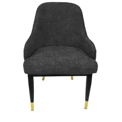 Maple Home Dining Chair Fabric Rounded Armrests Soft Curved Backrest Black Metal Legs Comfortable Wide Seat Lounge Living Office Saloon Furniture