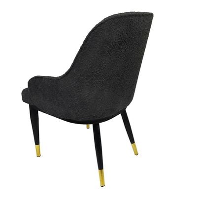 Maple Home Dining Chair Fabric Rounded Armrests Soft Curved Backrest Black Metal Legs Comfortable Wide Seat Lounge Living Office Saloon Furniture