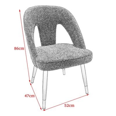 Maple Home Dining Chair Fabric Armless Curved Open Backrest Black Metal Legs Soft Comfortable Wide Seat Lounge Living Office Saloon Furniture