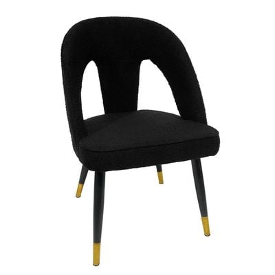 Maple Home Dining Chair Fabric Armless Curved Open Backrest Black Metal Legs Soft Comfortable Wide Seat Lounge Living Office Saloon Furniture