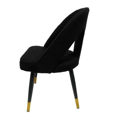 Maple Home Dining Chair Fabric Armless Curved Open Backrest Black Metal Legs Soft Comfortable Wide Seat Lounge Living Office Saloon Furniture