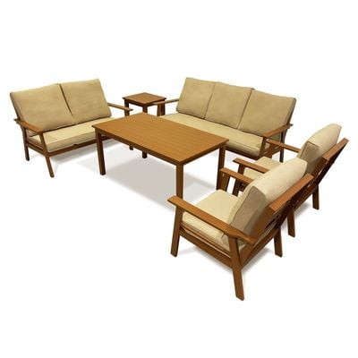 Maple Home Outdoor Sofa Set 3-Seater Sofa 2-Single Armchair 2-Seater Chair Seating Coffee Table Side Table Fabric Cushioned Bench Aluminium Frame weather-Resistance Balcony Garden Patio Furniture (3+2+1+1+Table+Side Table)