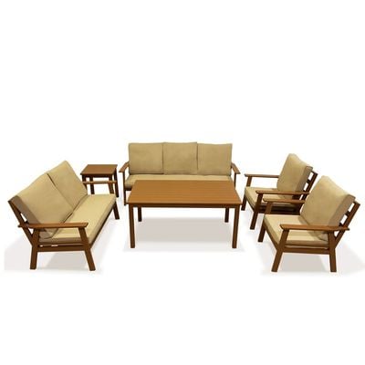 Maple Home Outdoor Sofa Set 3-Seater Sofa 2-Single Armchair 2-Seater Chair Seating Coffee Table Side Table Fabric Cushioned Bench Aluminium Frame weather-Resistance Balcony Garden Patio Furniture (3+2+1+1+Table+Side Table)