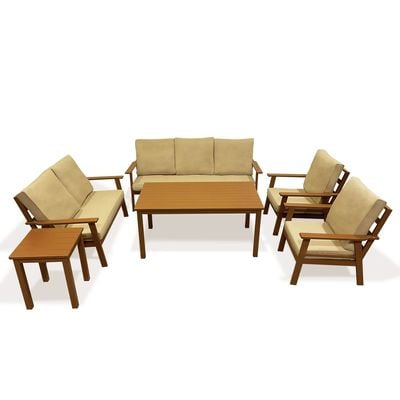 Maple Home Outdoor Sofa Set 3-Seater Sofa 2-Single Armchair 2-Seater Chair Seating Coffee Table Side Table Fabric Cushioned Bench Aluminium Frame weather-Resistance Balcony Garden Patio Furniture (3+2+1+1+Table+Side Table)