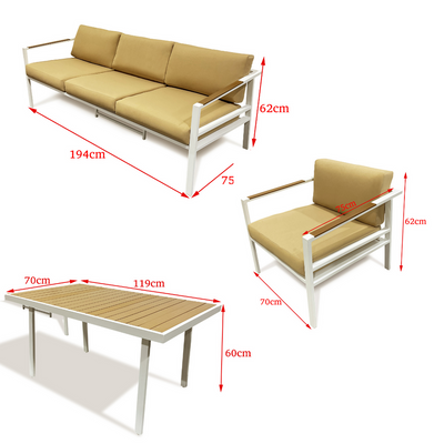 Maple Home Outdoor Sofa Set 3-Seater Sofa 2-Single Armchair Seating Coffee Table Fabric Cushioned Sturdy Aluminium Frame weather-Resistance Rust Proof Balcony Garden Patio Furniture (3+1+1+Table)