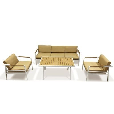 Maple Home Outdoor Sofa Set 3-Seater Sofa 2-Single Armchair Seating Coffee Table Fabric Cushioned Sturdy Aluminium Frame weather-Resistance Rust Proof Balcony Garden Patio Furniture (3+1+1+Table)