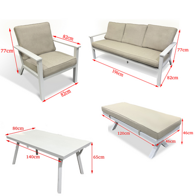 Maple Home Outdoor Sofa Set 3-Seater Sofa 2-Single Armchair Seating Coffee Table Fabric Cushioned Bench Sturdy Aluminium Frame weather-Resistance Rust Proof Balcony Garden Patio Furniture (3+1+1+Table+Bench)