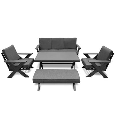 Maple Home Outdoor Sofa Set 3-Seater Sofa 2-Single Armchair Seating Coffee Table Fabric Cushioned Bench Sturdy Aluminium Frame weather-Resistance Rust Proof Balcony Garden Patio Furniture (3+1+1+Table+Bench)