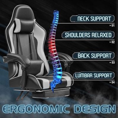 Mahmayi LT RC001 Ergonomic High Back Gaming Chair with Footrest Faux Leather, Office PC Computer Executive Swivel Rolling Chair with Lumber Support and Headrest Ideal for Home and Office - Black and White   