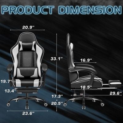 Mahmayi LT RC001 Ergonomic High Back Gaming Chair with Footrest Faux Leather, Office PC Computer Executive Swivel Rolling Chair with Lumber Support and Headrest Ideal for Home and Office - Black and White   