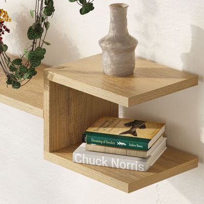 Mourah Fork Wall Shelf Set Of 2 - Oak - 2 Years Warranty