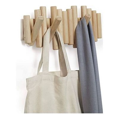 Mirfa 5 Hooks Coat Rack Rail Wall Mounted In Natural Wood Decor 