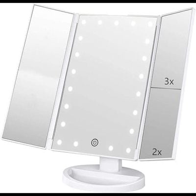 Trifold Vanity Mirror With 21 LED Lights Touch Screen And Magnification (White)