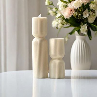 Ribbed Pillar Candles Set